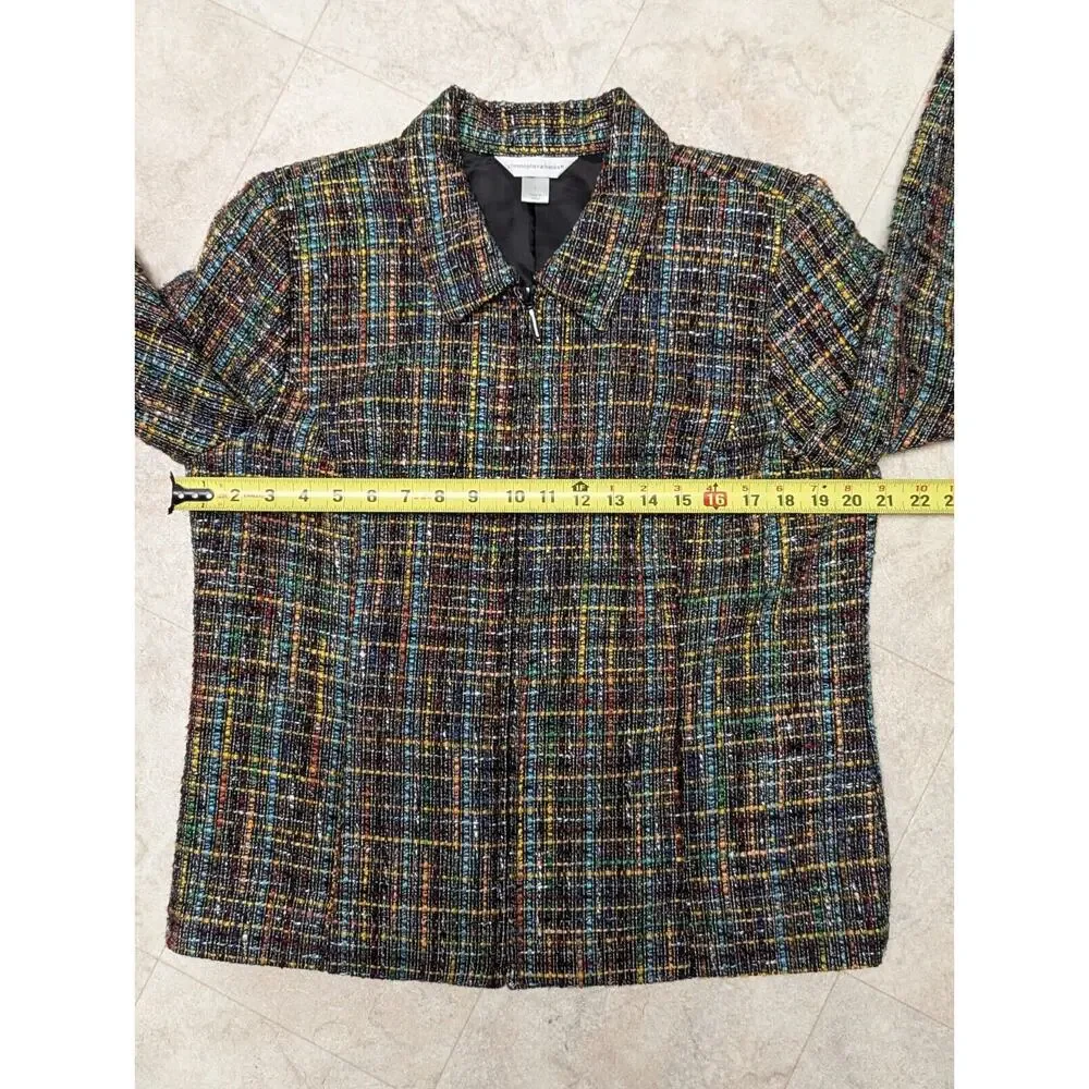 Vintage CHRISTOPHER & BANKS Full Zip Blazer Jacket Rainbow Tweed Womens Size L